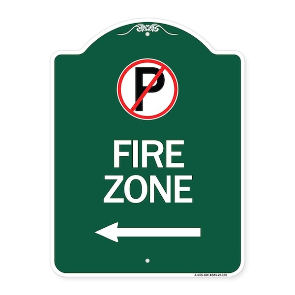 Signmission No Parkingand Left Arrow, Green & White Aluminum Architectural Sign, 18" x 24", GW-1824-24655 A-DES-GW-1824-24655 - main